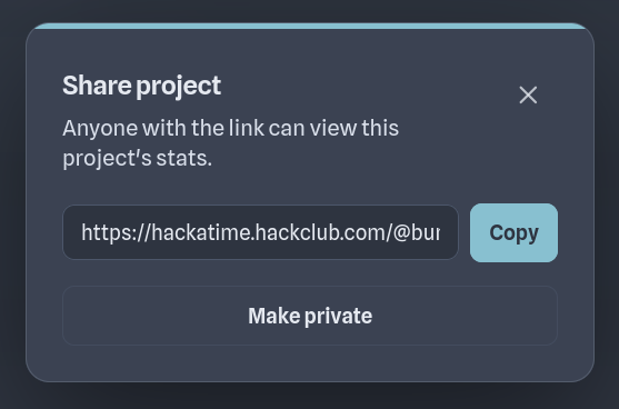 Hackatime popup with a link