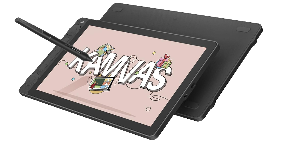 A black screenless drawing tablet with 8 gray buttons on the side