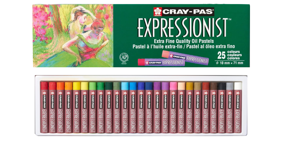 A tray of colorful oil pastels