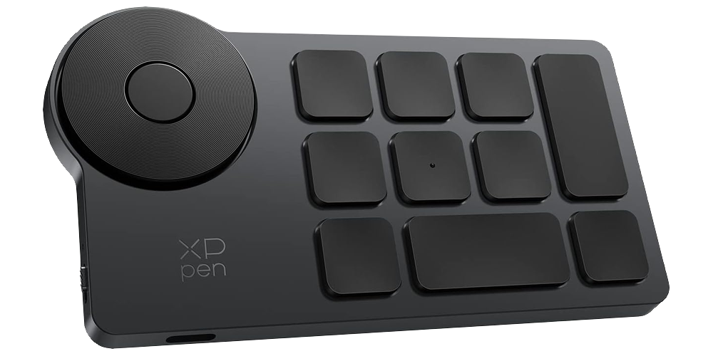 A black macropad with a dial and 10 buttons